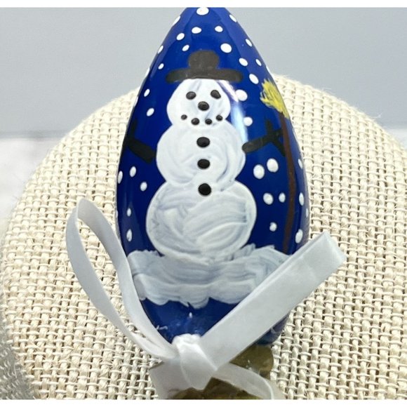 Handmade Christmas Light Bulb Snowman Brooch Pin Blue Vintage Handpainted - Picture 2 of 7